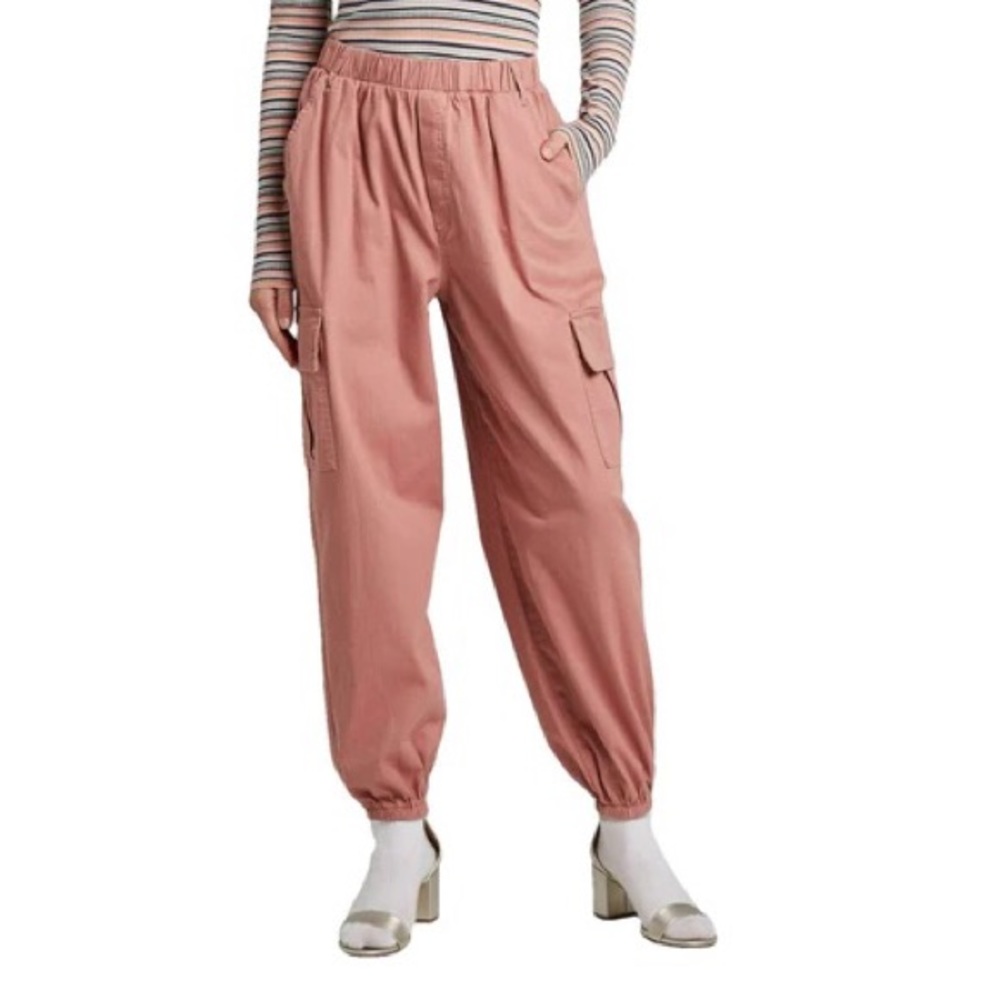 Wild Fable High Rise Pink Slouchy Cargo Pants Elastic Waist